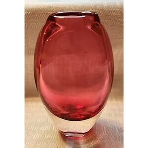 Vtg Hand Blown Art Glass Vase Cranberry To Clear 5” Murano STYLE Excellent Cond